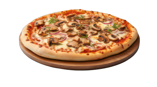 Pizza Funghi isolated on white created with Generative AI