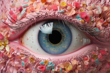 Auge mit Blüten verziert, Eye decorated with flowers