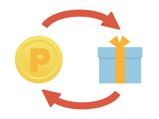 リボンのついたプレゼントをポイントと交換するイラスト