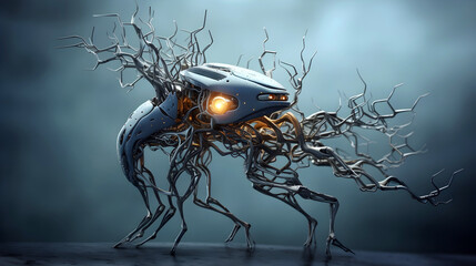 neuron concept alien robot.digital art illustration.  Generative AI