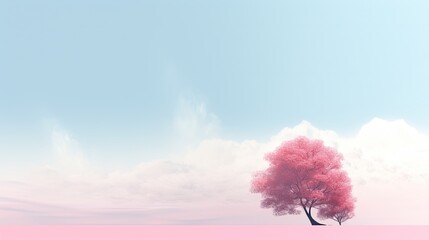 pink tree, blue sky and clouds