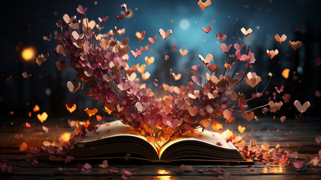 Fliegende Herzen aus einem offenen Buch