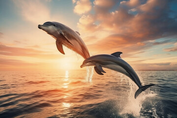 Dolphin jumping over the sea