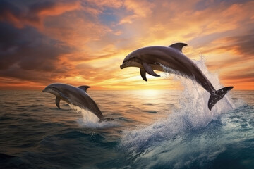 Fototapeta premium Dolphin jumping over the sea