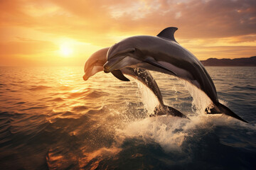 Dolphin jumping over the sea