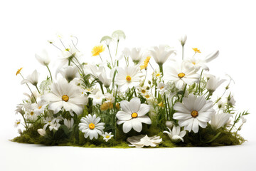 Flowerbed With White Flowers On White Background. Generative AI