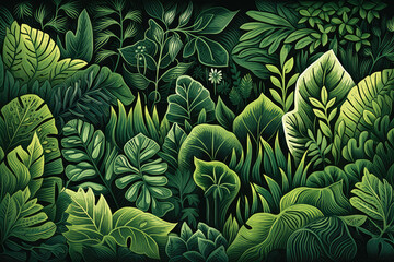 Green Rainforest Pattern. Generative AI