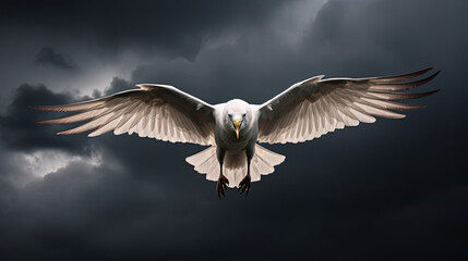 Fototapeta premium bird in flight with grey sky in the background. 