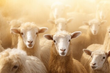 Obraz premium a group of sheep standing together in a field