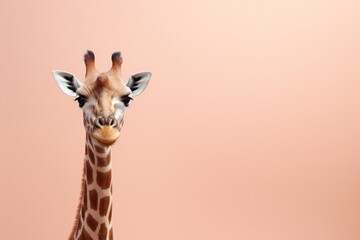 a giraffe against a vibrant pink backdrop