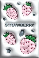 3d strawberry background. Glossy pseudo 3d strawberries 