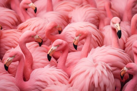 a flock of vibrant pink flamingos standing together in a picturesque setting