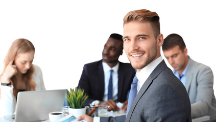 Businessman with colleagues on a transparent background