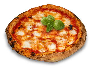 Pizza margherita from Naples with tomato sauce and with mozzarella and basil leaves isolated
