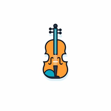 Minimalistic Violin Icon. Flat Colored Outline. 2D Vector.