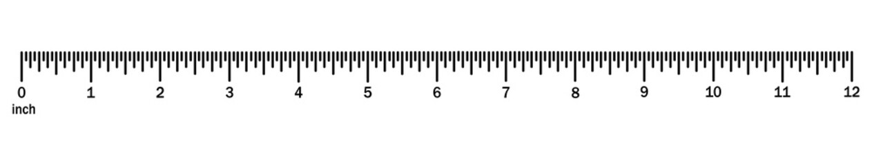 
Digital ruler 12 inches. Horizontal measuring chart with markings. Mathematics of measuring distance, height or length or sewing tool.