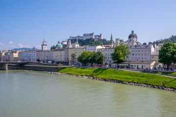 Fototapeta premium City of Salzburg, Austria, with Fortress Hohensalzburg