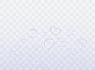 Drops of water on a transparent background. Vector.