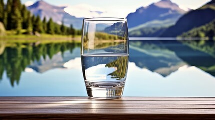 Pure water in glass on table
