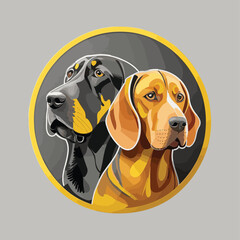 Vector black and gray tabby dogs and a yellow bloodhound - obrazy, fototapety, plakaty