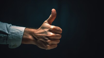man hand shows thumbs up