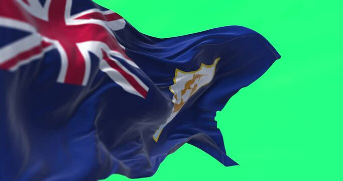 Seamless loop in slow motion of Anguilla Flag waving on green background