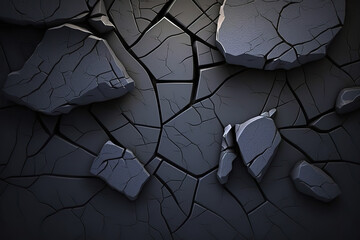 Flat slate cracked rock background. Dry cracked earth abstract background. Stones 3D texture background. Realistic 3D illustration. Generative AI
