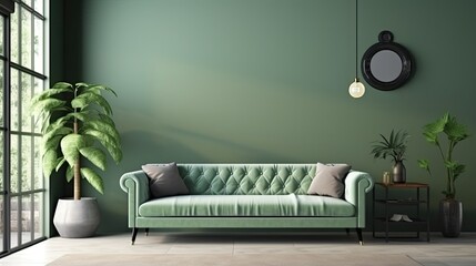 interior mockup green wall sofa decor