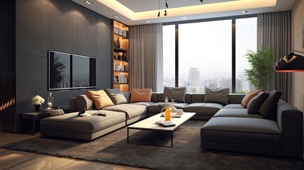 stylish design composition living room gray, generative ai