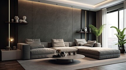 stylish design composition living room gray, generative ai