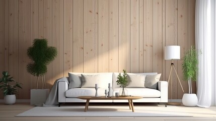 wall mock white simple interior wooden, generative ai