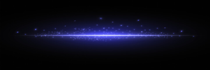 Blue horizontal lens flares pack. Laser beams, horizontal light rays. Beautiful light flares. Glowing streaks on dark background.