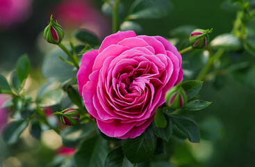 Różowa róża w Ogrodzie Botanicznym.