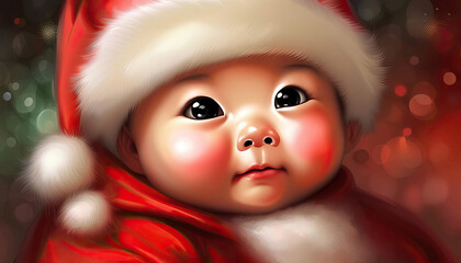 Fototapeta premium Cute asian santa baby boy