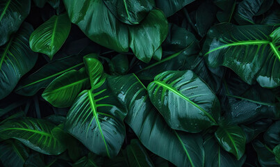 Monstera leaf wallpaper. Tropical foliage background. Natural textured. Created with generative AI tools
