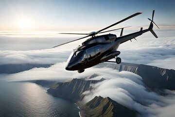 a sleek and modern helicopter hovering mid-air against a clear blue sky - AI Generative