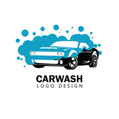 Carwash logo isolated on white background. Vector emblem for car cleaning services.