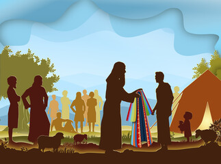 Joseph's coat of many colors. Paper art. Abstract, illustration, minimalism. Digital Art. Bible story. - 625985571