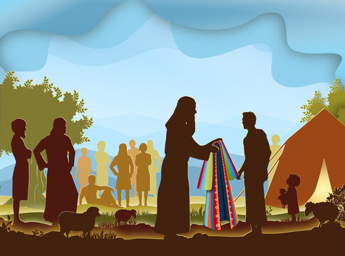 Joseph's coat of many colors. Paper art. Abstract, illustration, minimalism. Digital Art. Bible story.