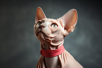 Funny portrait sphynx cat tilting head side, Generative AI