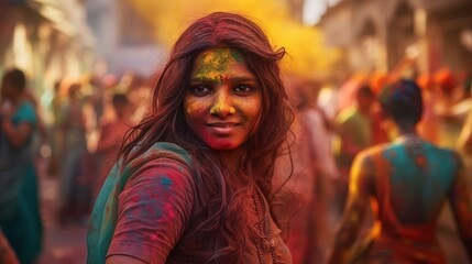 Obraz na płótnie Canvas woman on indian holiday holi