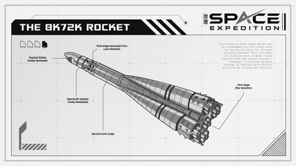 Vostok-K Expendable Carrier Rocket Propelling Human Space Exploration-A Space Expedition Series Infographics Vector Illustration design © BonkersArt