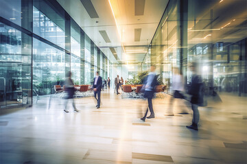 Office environments with blurred walking colleague 