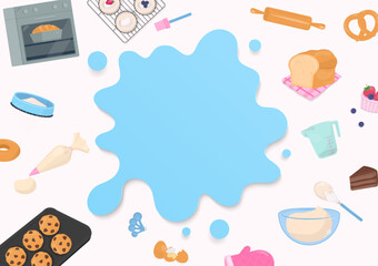 Blue water splash and bakery tools background