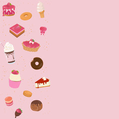 Sweet bakery on pink background with copy space