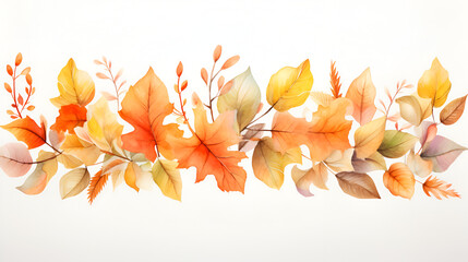 Watercolor autumn leaves variety isolated on white background. Autumn illustration for greeting cards, wedding invitation, quote, decorations. Autumn fall banner. AI generated
