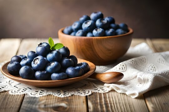 a still-life image of a ceramic bowl filled with ripe blueberries - AI Generative