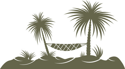 Isolated tropical island silhouettes nature scenery with hammock and palm trees vector