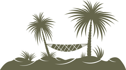 Isolated tropical island silhouettes nature scenery with hammock and palm trees