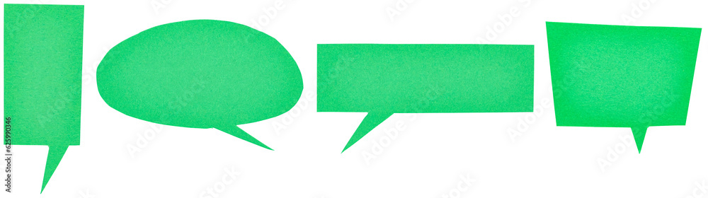 Fototapete set of green blank cut out paper cardboard speech bubbles with copy space for text on transparent or